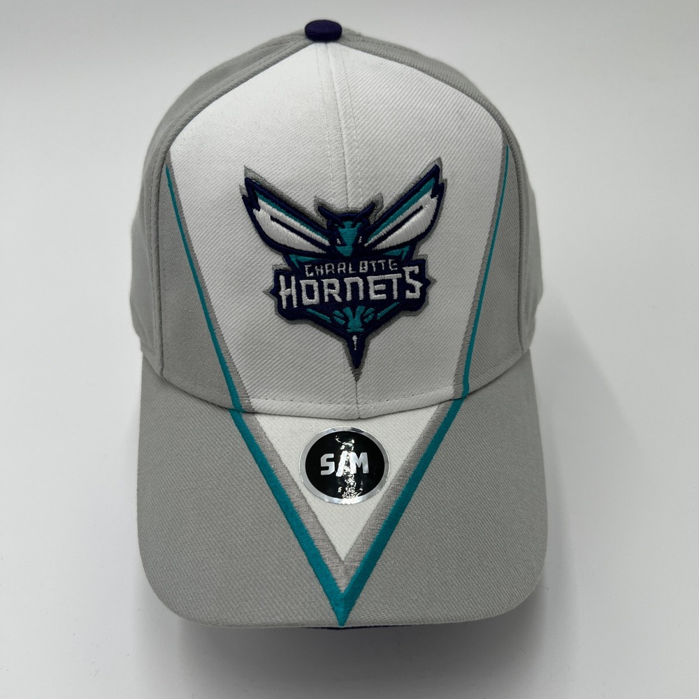 NBA Charlotte Hornets Superflex Stretch Fit Hat Gray White Teal S/M Cap